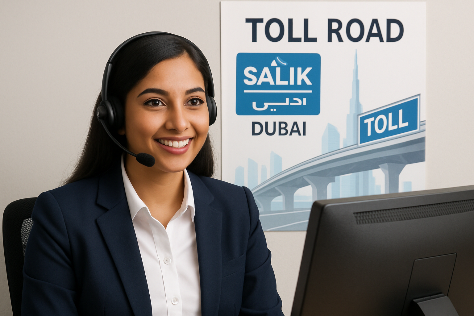 Customer service representative assisting with toll road queries in Dubai