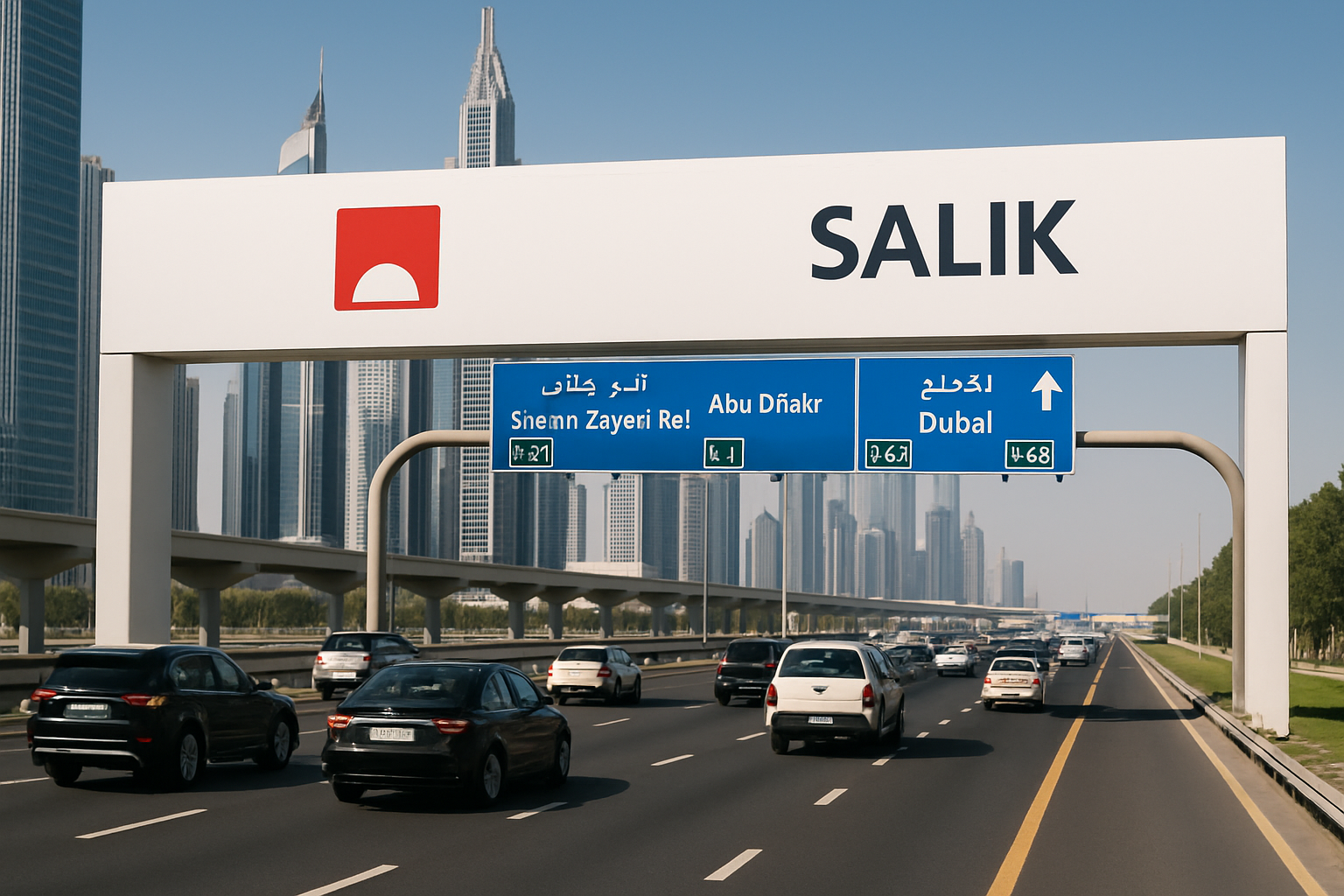 Salik toll gate on a major Dubai highway